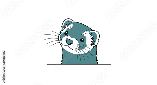 Schilderij op canvas Cute cartoon ferret peeking with curious expression on white