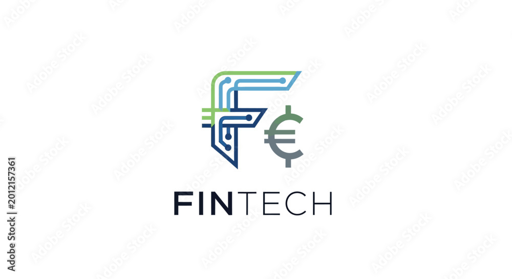 Fototapeta premium Fintech logo with currency symbol and circuitry