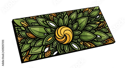 Stylized foliage pattern with central spiral sun motif