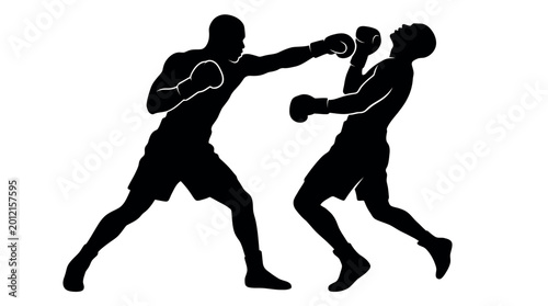 Silhouette illustration of two boxers fighting in a match, one delivering a powerful punch to the other's head.