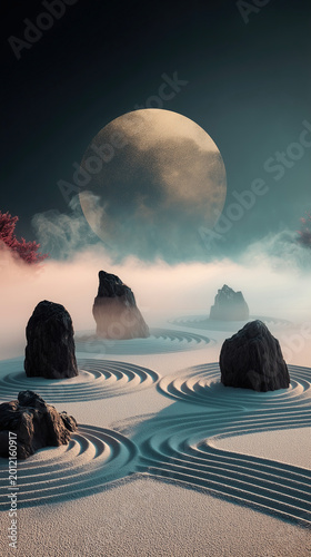 Zen Rock Garden With Moon