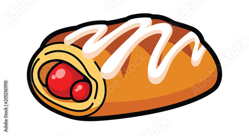 Bilde på lerret Cartoon hot dog with toppings.