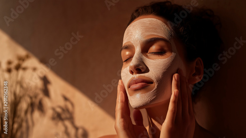 Relaxing Self-care Routine: Woman Applying Facial Mask