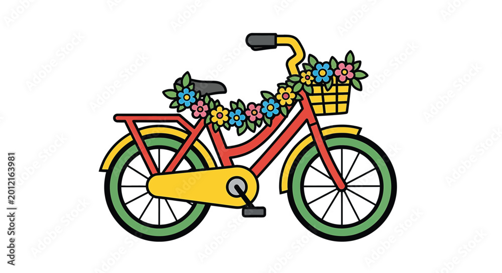 Fototapeta premium Colorful Bicycle with Flower Basket.