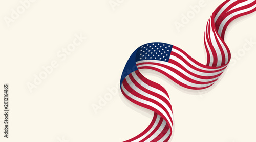 Waving American flag ribbon with copy space for USA national holidays and patriotism