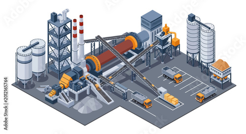 Foto Isometric illustration of an industrial cement manufacturing plant facility
