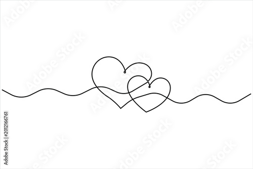 Single doodle heart continuous wavy one line art drawing of signs. Heart line art vector illustration