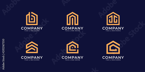 Set of real estate building monogram logo design template