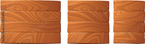 Εκτύπωση καμβά Set of cartoon wooden planks and signboards, brown timber boards with grain text