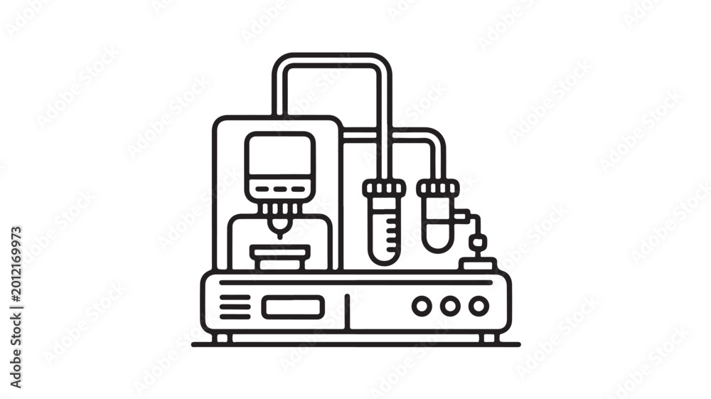 Naklejka premium Laboratory equipment and machinery icon for science and research, line art style