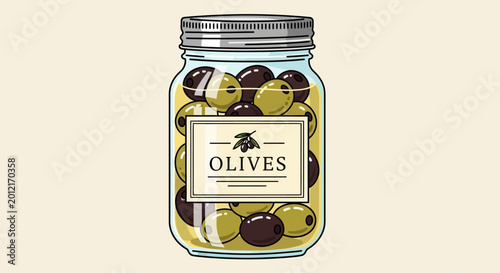 Jar of Olives with Label.