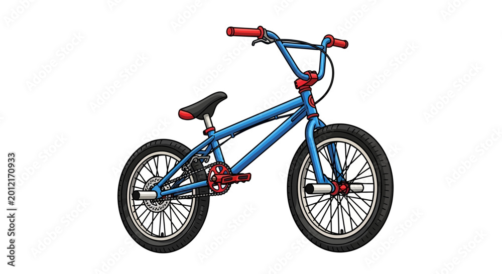 Fototapeta premium Blue BMX bike with red accents on white background, isolated