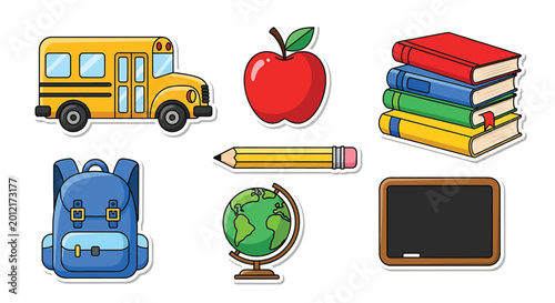 School supplies and transportation icons 2.