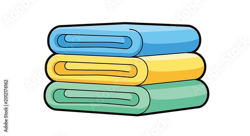 Photos Stack of folded colorful towels.