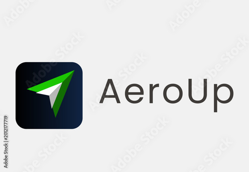 Free Download Modern AeroUp Logo Design with 3D Arrow Navigation Icon and Sleek Typography - GFXLoad