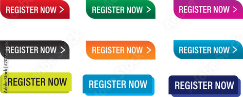 Premium register now button label sign icon symbol. web button. The sign icon label register now. online shopping cart and purchase button collection,
