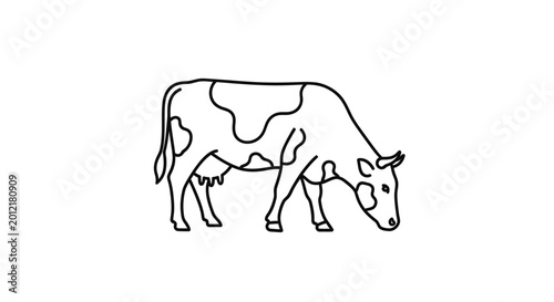 Simple Line Art of a Holstein Cow Grazing on White Background