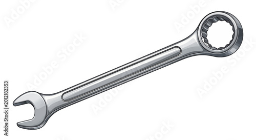 Foto Shiny Metal Combination Wrench Tool Isolated on White Background.