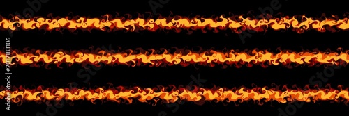 Canvastavla Multiple parallel horizontal glowing orange and yellow fire lines on black background