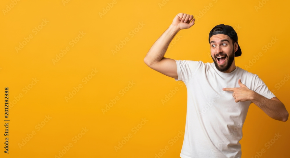 Naklejka premium Excited Man Cheerful Success Celebration Achievement Happy Triumph Winner Joyful Victory Goal Celebrating Portrait Guy Expression Fist Up