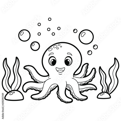 Cute Octopus Underwater Coloring Page for Kids