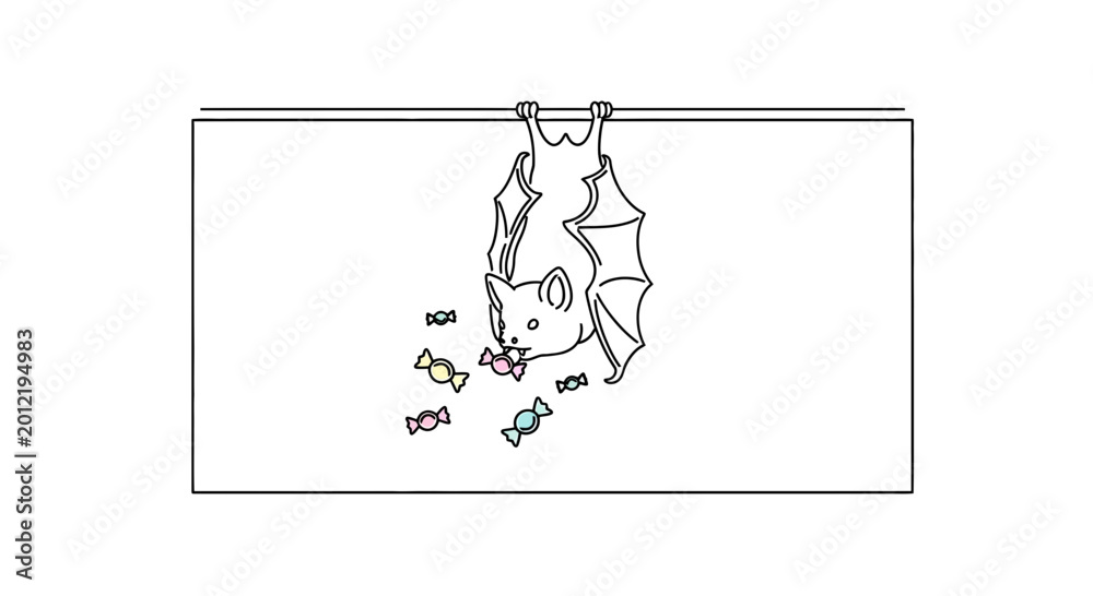 Obraz premium Cute Bat Hanging Upside Down Eating Candies