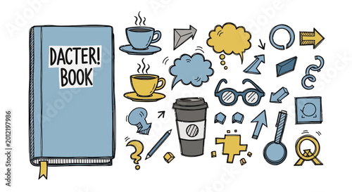 Dacter Book Creative Doodle Elements: Coffee, Glasses, Speech Bubbles, Arrows, and More