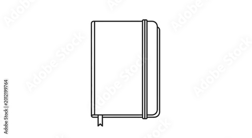 Minimalist outline of a closed notebook with elastic band and bookmark