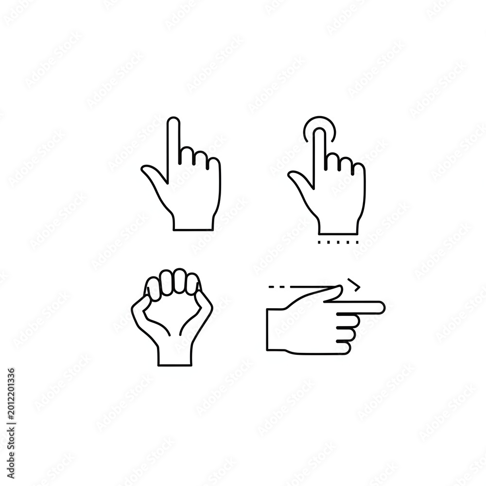 Fototapeta premium Set of Diverse Hand Gesture Line Icons for User Interface and Mobile Applications