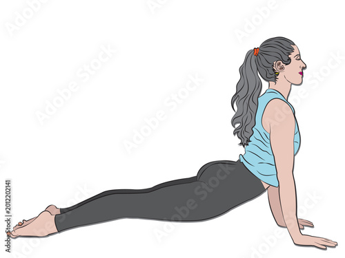 A woman is doing yoga in cartoon style