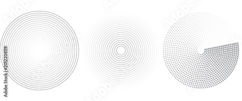 White abstract minimalist background with circle lines and dot pattern
