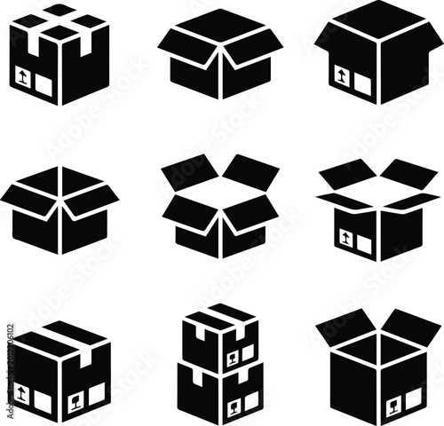 Warehouse storage and inventory box icons