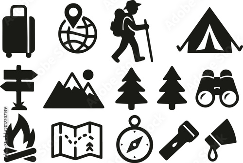 Canvastavla Hiking and trail icons for outdoor excursions