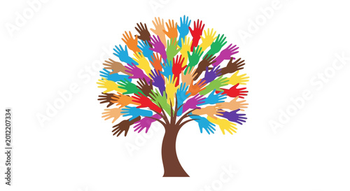 Diversity Tree: Colorful Hands Forming a Tree Symbolizing Unity, Community, and Inclusion