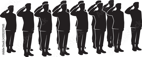 Φωτογραφία Group of Soldiers Saluting Together Ceremony Pose Vector Silhouette