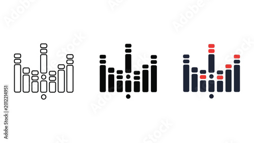 Schilderij op canvas Sound equalizer, music audio meter and waveform flat design vector illustration