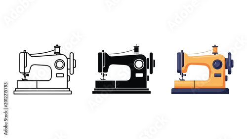 Tableau sur toile Sewing machine vector illustration set in line art silhouette and flat style