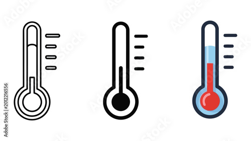 Fotografía Thermometer vector icon set in flat and line art styles