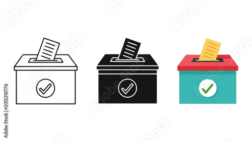 Foto Ballot box vector illustration set with voting paper and checkmark icon