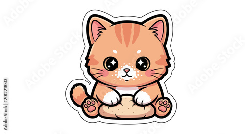 Cute Orange Cartoon Kitten Face.
