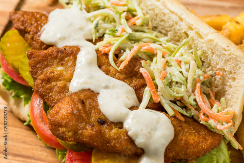 Homemade Fish Po Boy Sandwich