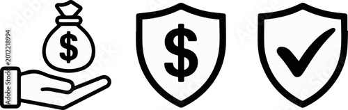 Foto Business finance protection and compliance icon set