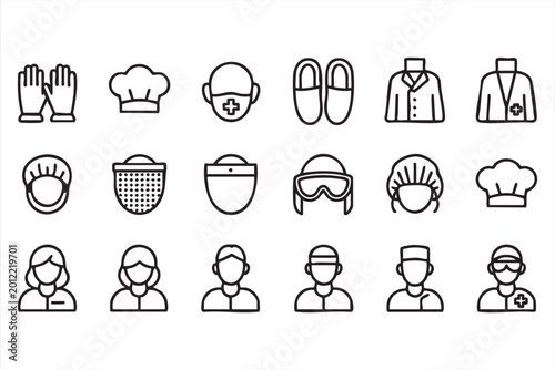 Slika na platnu PPE equipment icon collection for healthcare staff, laboratory workers, food ser