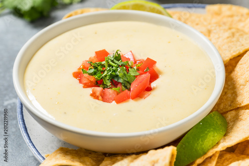 Fotografija Homemade Mexican Cheese Queso with Tortilla Chips