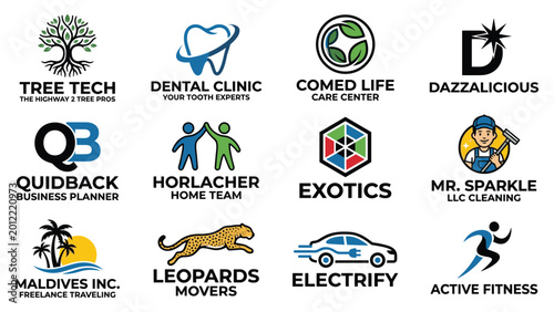 Quadro em tela A collection of twelve professional business logos with various themes and industries represented