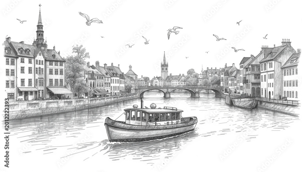 Fototapeta premium boat with view of old buildings