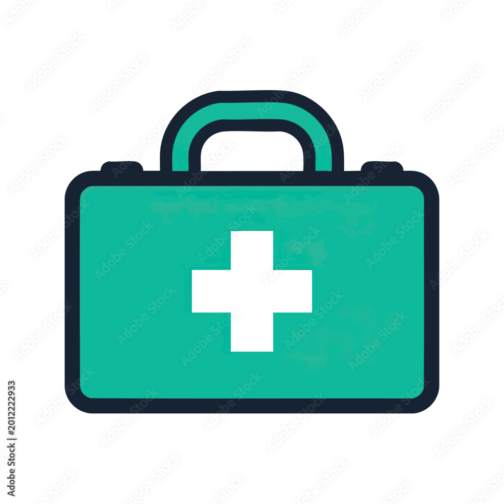 Obraz premium Green first aid kit with white cross symbol.