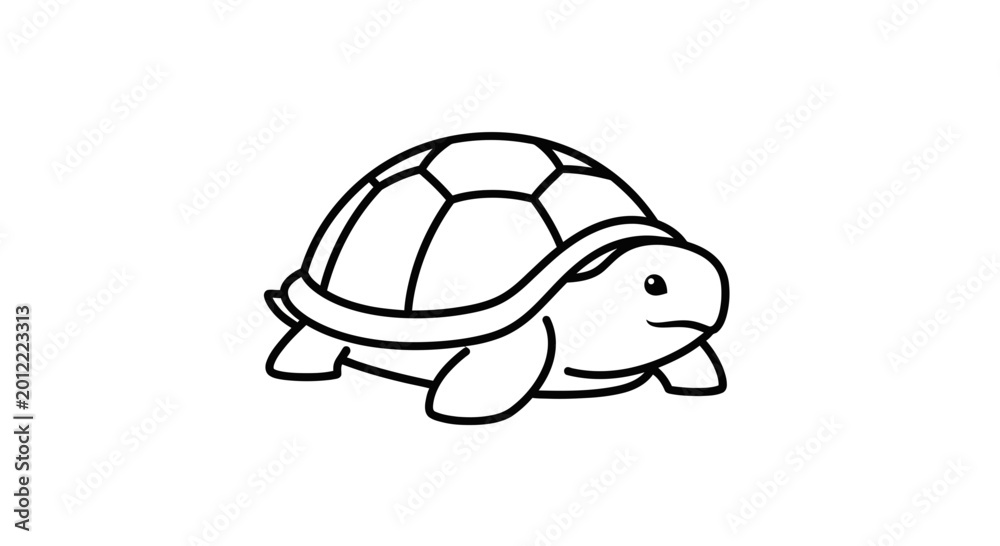 Fototapeta premium Cute Cartoon Turtle Illustration, Simple Line Art, Adorable Animal Icon