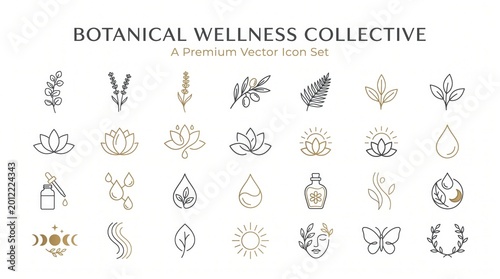 Elegant line art icons for botanical wellness and beauty brands.