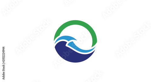 Green and blue wave logo symbol.